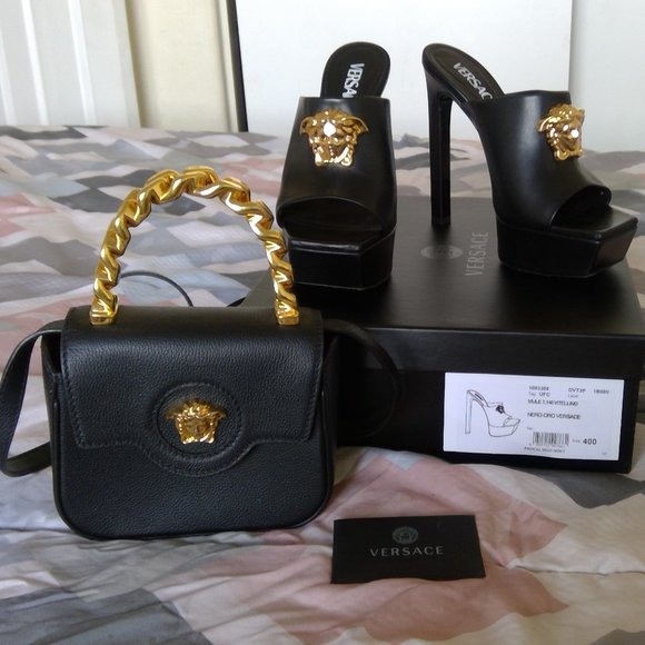 LA MEDUSA PLATFORM MULES and La Medusa Chain Crossbody Bag bundle - Picture 1 of 6